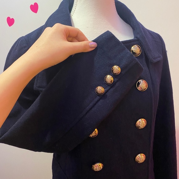 Navy Double Breasted Felt-Wool Coat - Picture 3 of 7